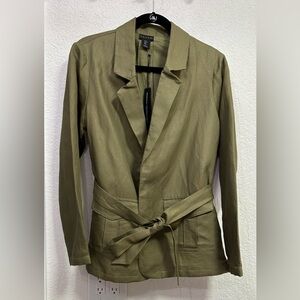 NWT Tahari Linen Olive Green Women's Blazer with Belt